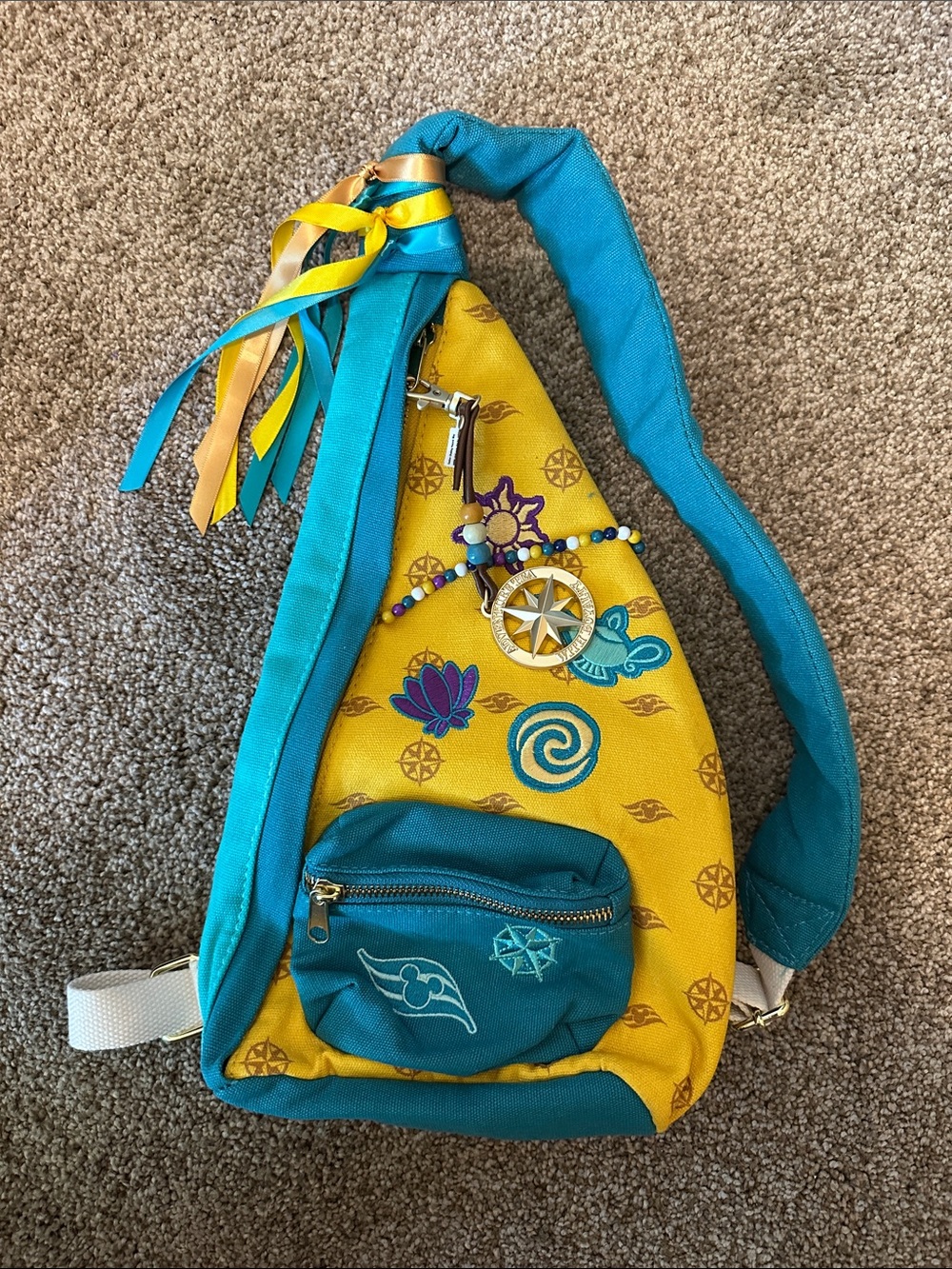 Disney Yellow and Teal Patterned Crossbody Sling Bag